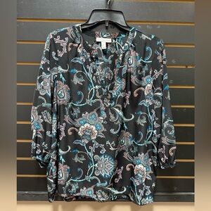 Dana Buchman Black Paisley Print Blouse – Size L